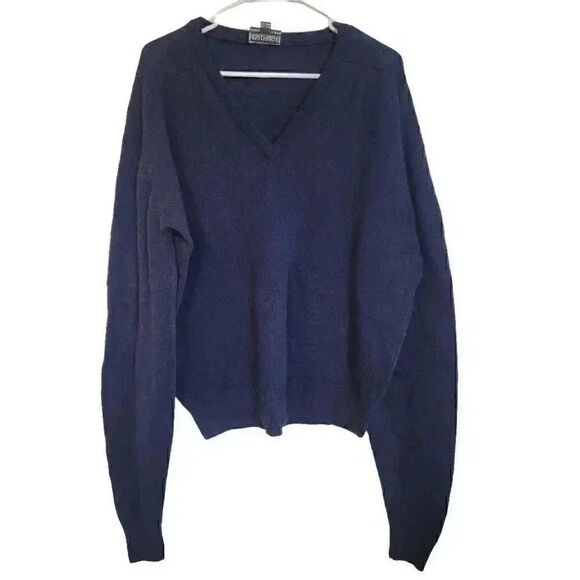 Lands' End Men's Navy 100% Lambswool V-Neck Vintage Sweater - Picture 1 of 6